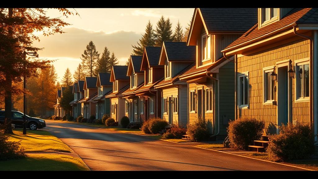 Asuinalue iltapäivävalaistuksessa